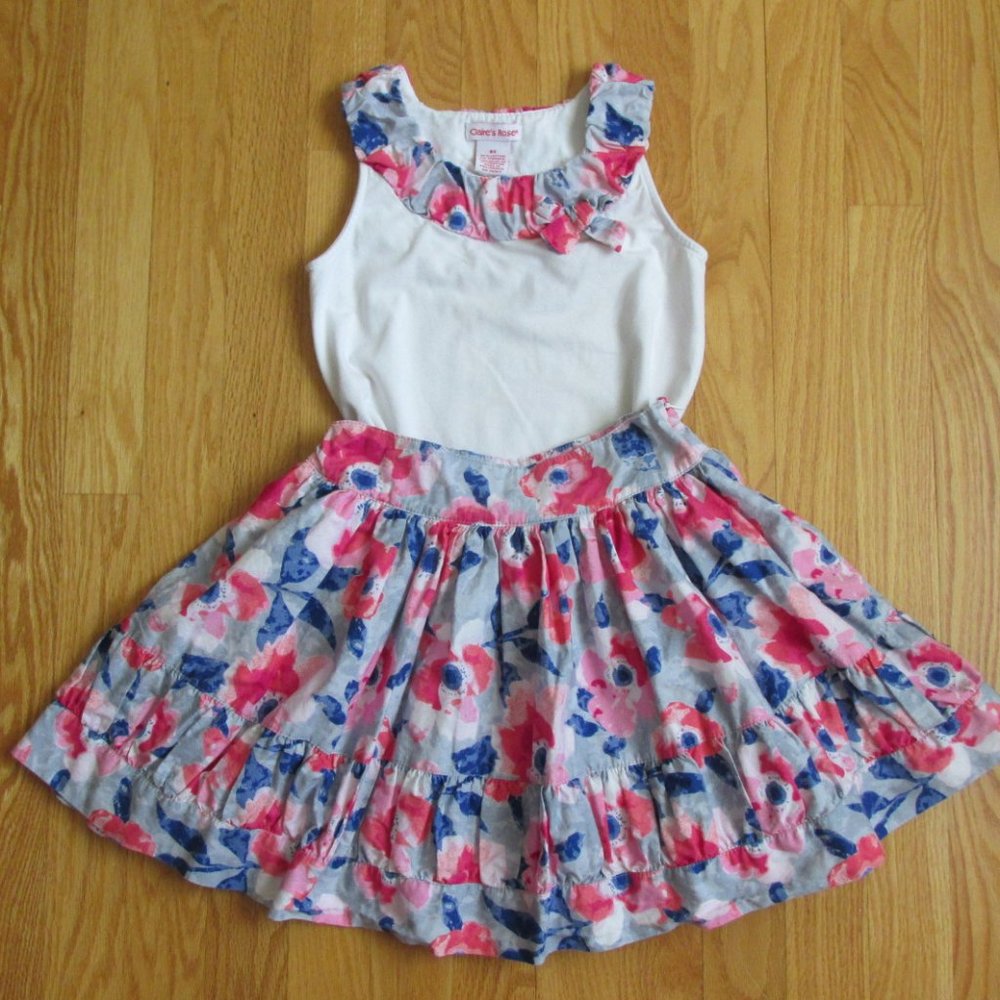 CLAIRE'S ROSE GIRL'S SIZE 6 X SHIRT & SKIRT SET RED, WHITE, & BLUE JULY 4 INDEPE